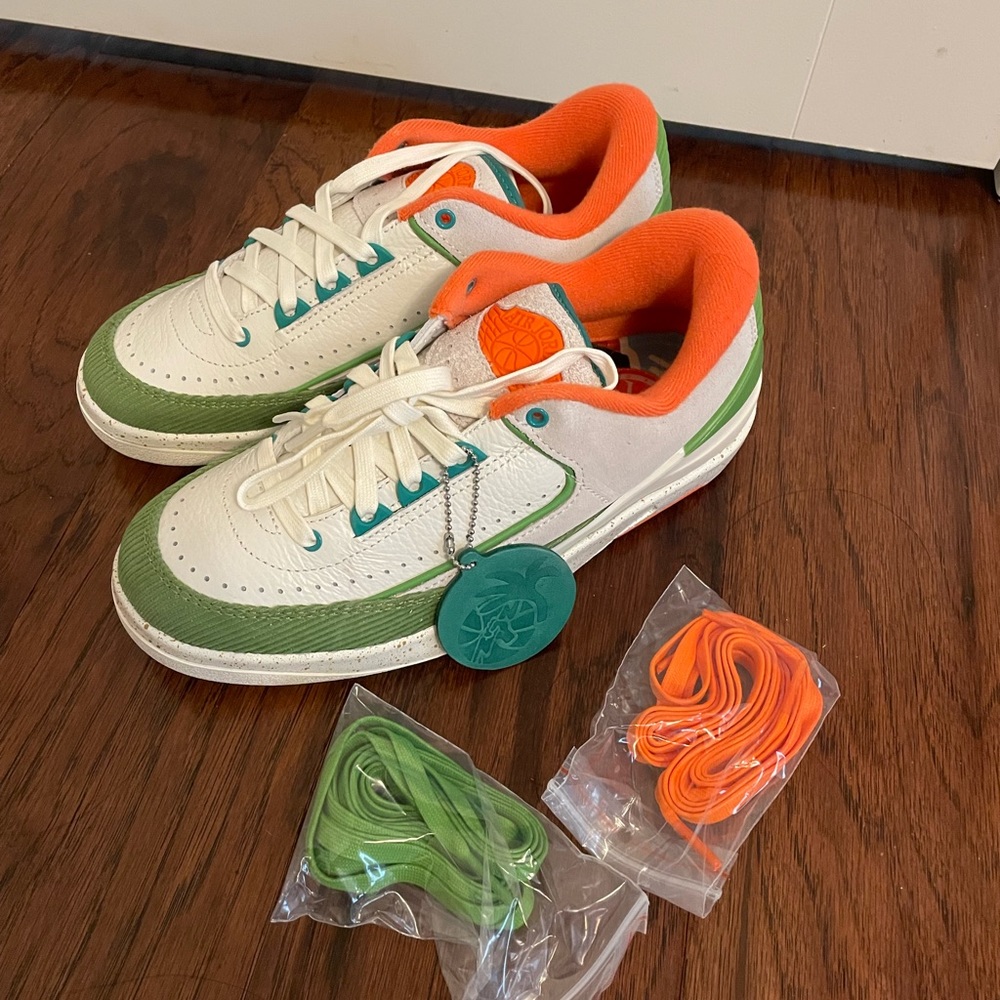 Jordan Athletic Shoes in Cream, Green, and Orange
